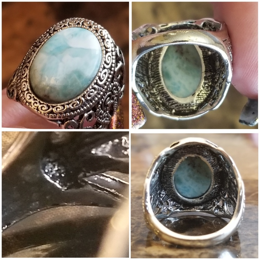 Genuine Oval Caribbean Larimar Ring Size - Picture 5 of 6